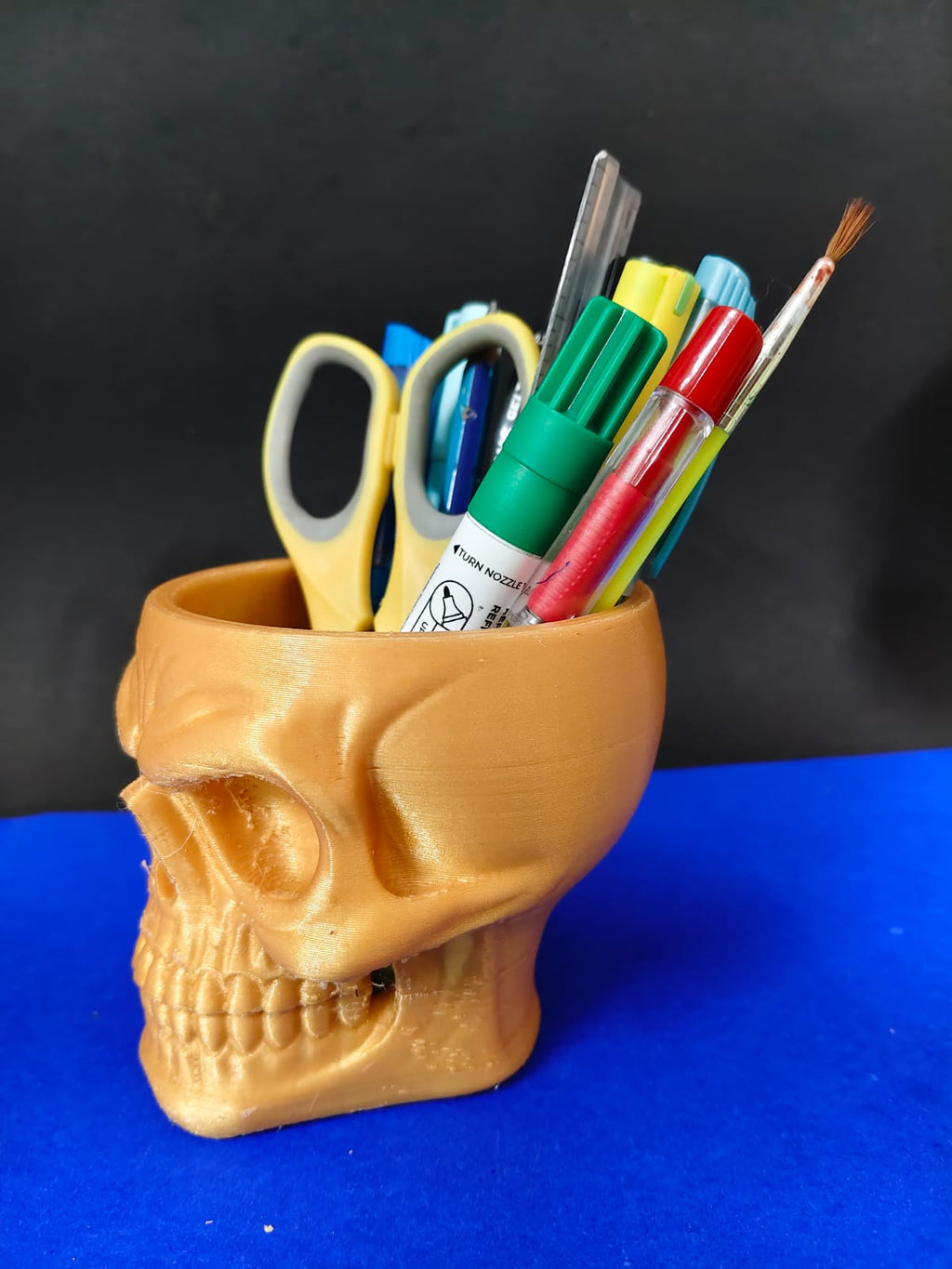 3D Printed Skull Pen Stand | Creative Stationery Holder.